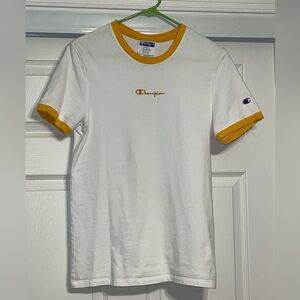 White Champion t shirt. Made in Indonesia size small